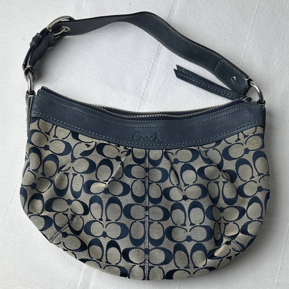 Coach Blue and Beige Shoulder Bag